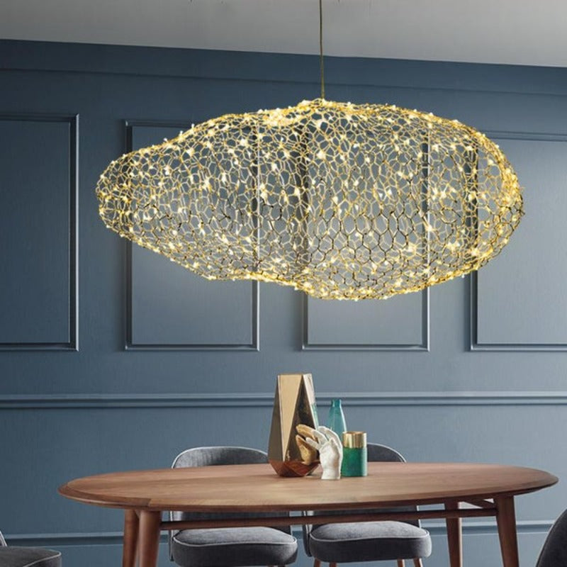 Celestra Cloud Lamp — Art Deco Iron Sculpture, Starry LED Dots - Desfino