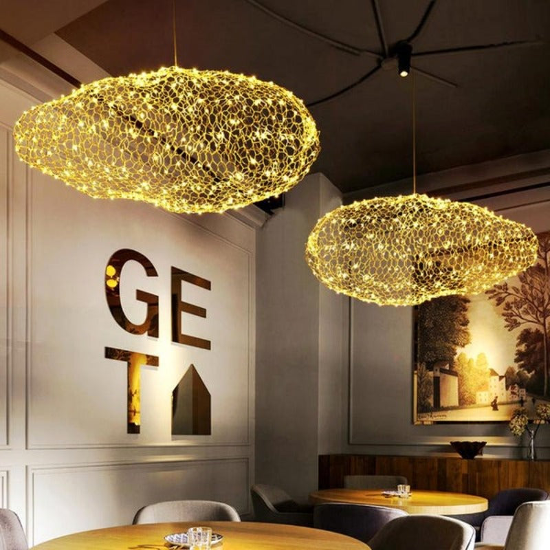 Celestra Cloud Lamp — Art Deco Iron Sculpture, Starry LED Dots - Desfino