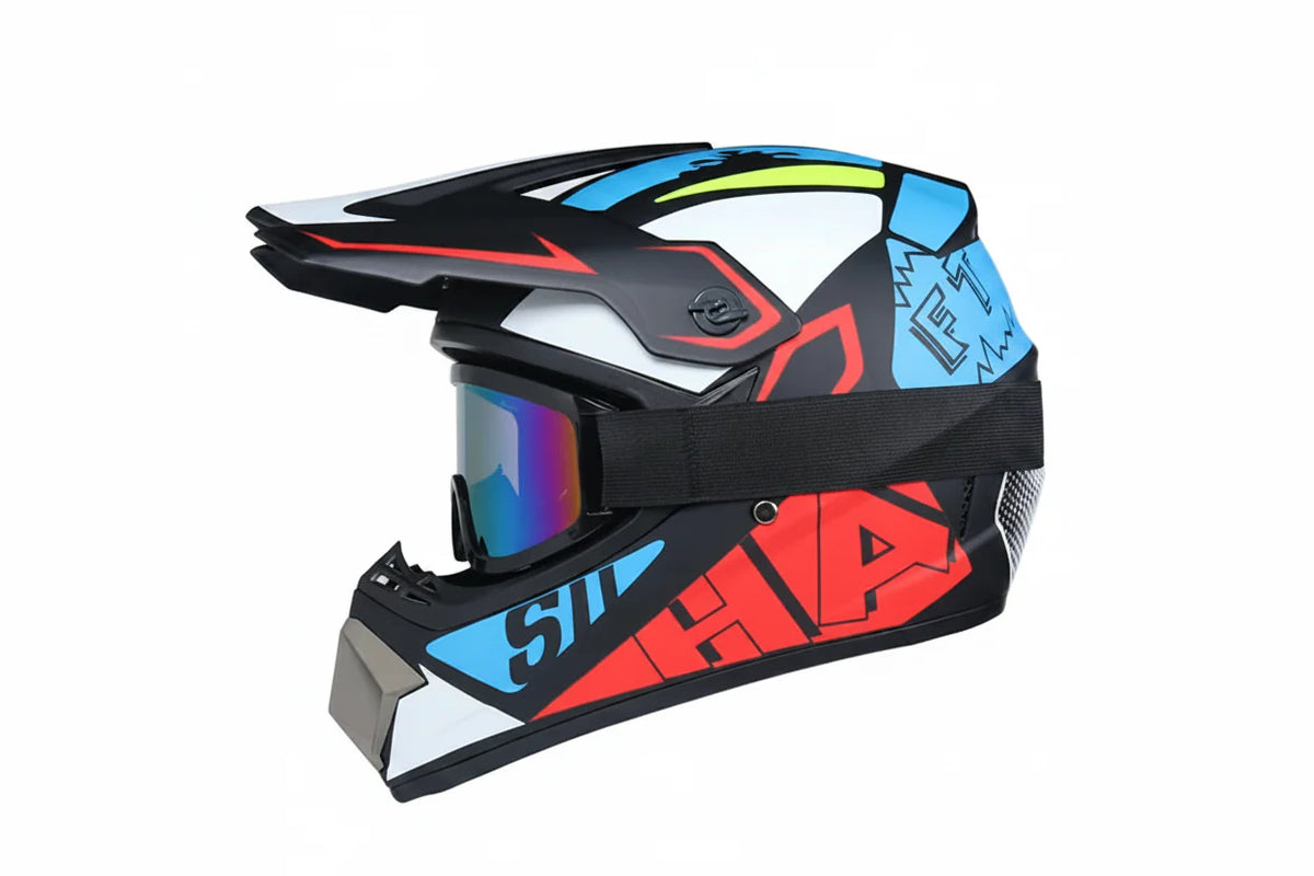 Casque de motocross intégral pour jeunes certifié DOT - coque en ABS et lunettes - Desfino