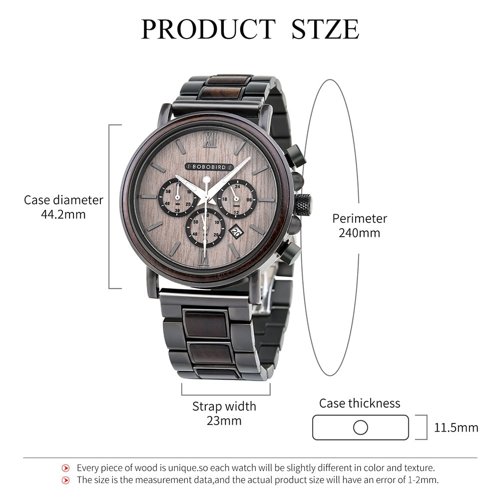 Orologio al quarzo in legno TimberLuxe — Quadrante rotondo da 44 mm, 3ATM, confezione regalo - Desfino