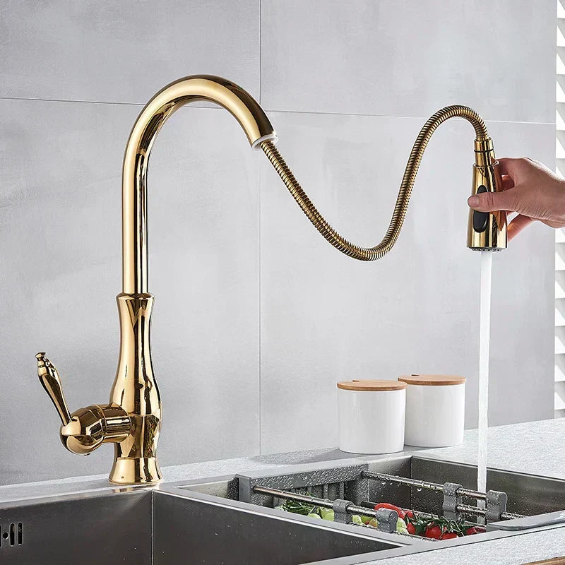AureliaLux Gold Kitchen Faucet — Pull-Out Spray, Swivel Spout
