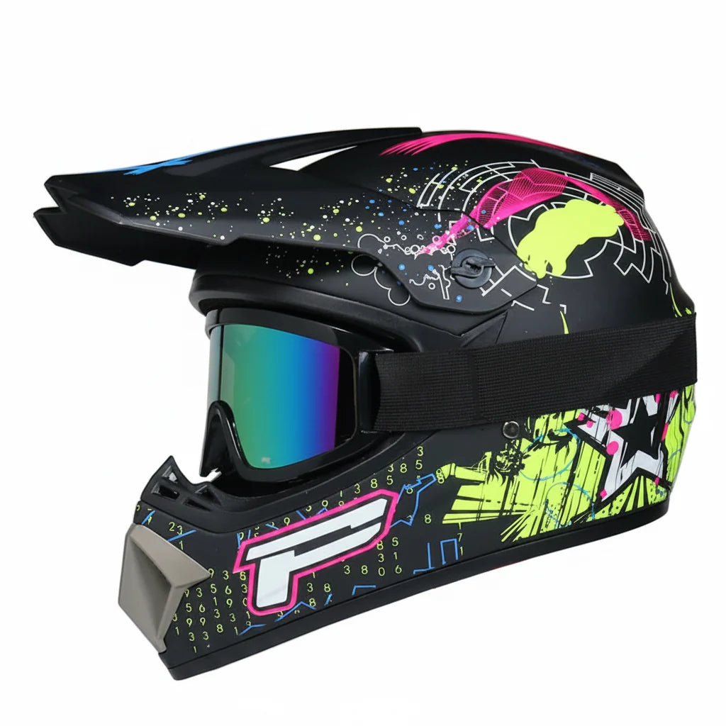 Casque de motocross intégral pour jeunes certifié DOT - coque en ABS et lunettes - Desfino