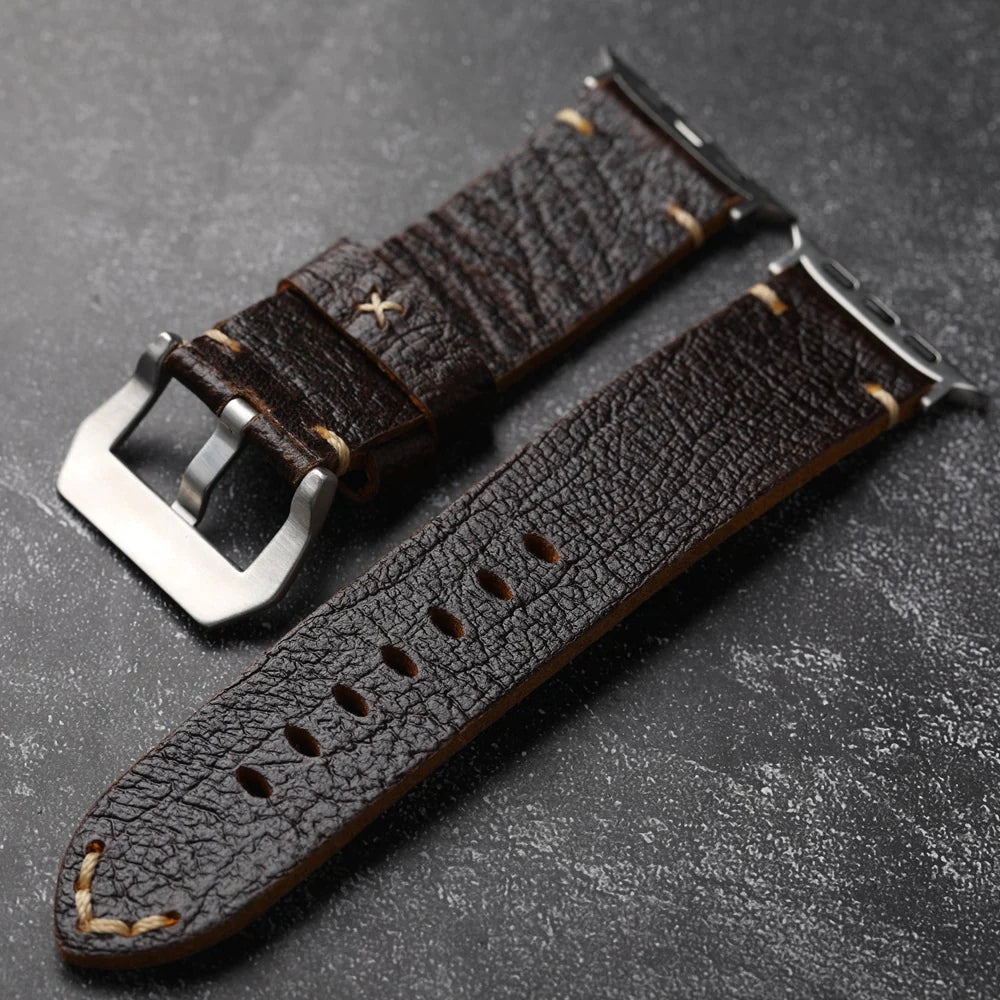 Pulseira de couro vintage para Apple Watch — Pátina envelhecida, cosida à mão - Desfino