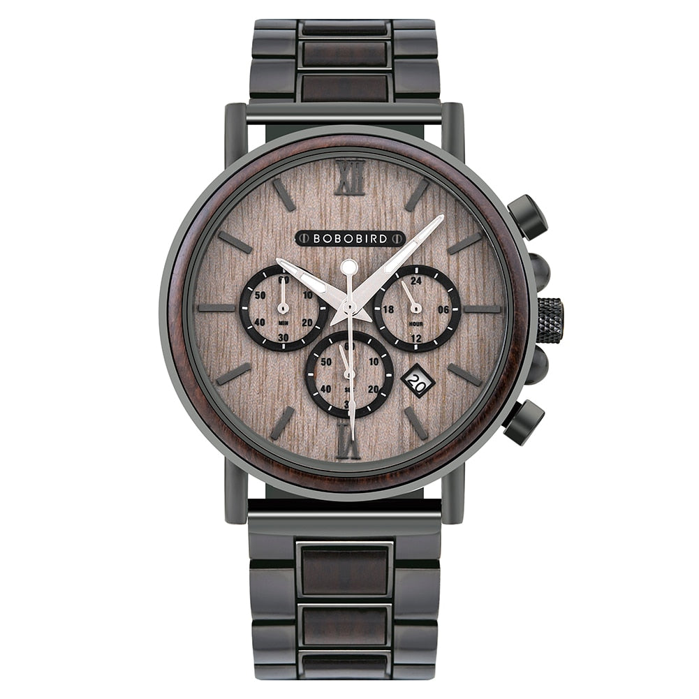 Orologio al quarzo in legno TimberLuxe — Quadrante rotondo da 44 mm, 3ATM, confezione regalo - Desfino
