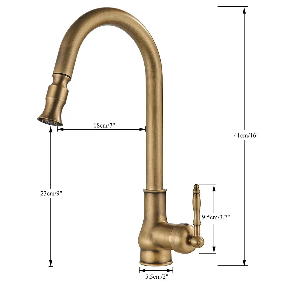 EraTap Antique Brass Kitchen Faucet — Swivel Spout, Black Detail - Desfino