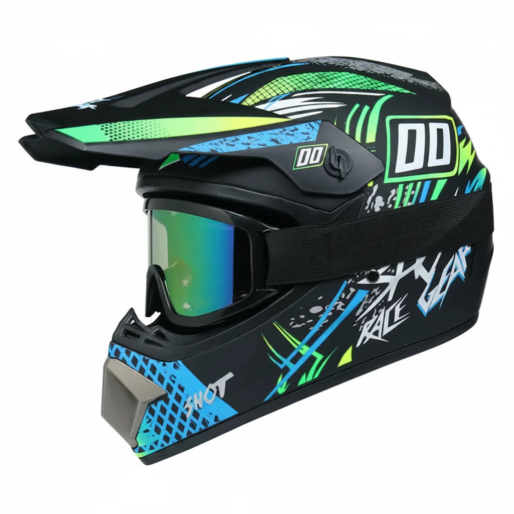 Casque de motocross intégral pour jeunes certifié DOT - coque en ABS et lunettes - Desfino
