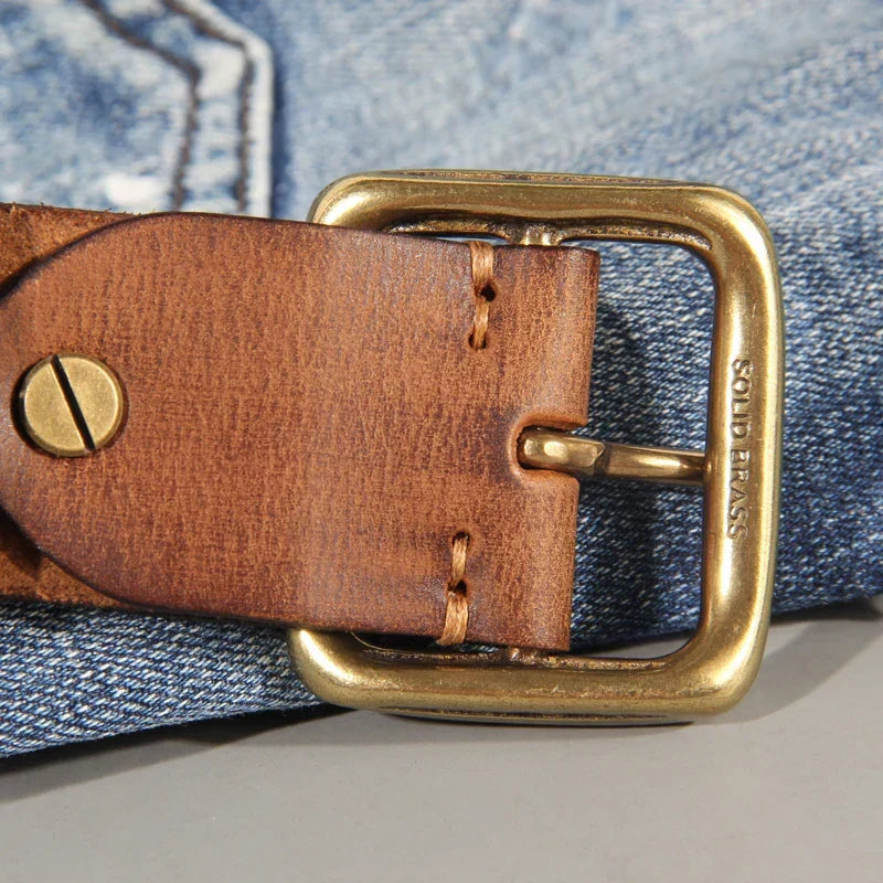 Sierra Cowhide Leather Belt — Handcrafted, Solid Brass Buckle - Desfino