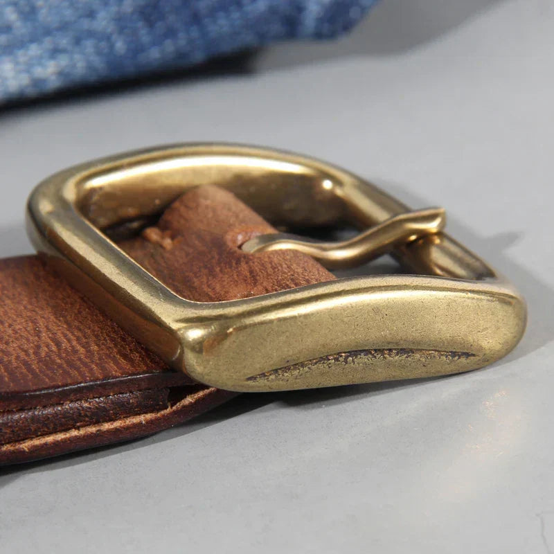 Sierra Cowhide Leather Belt — Handcrafted, Solid Brass Buckle - Desfino
