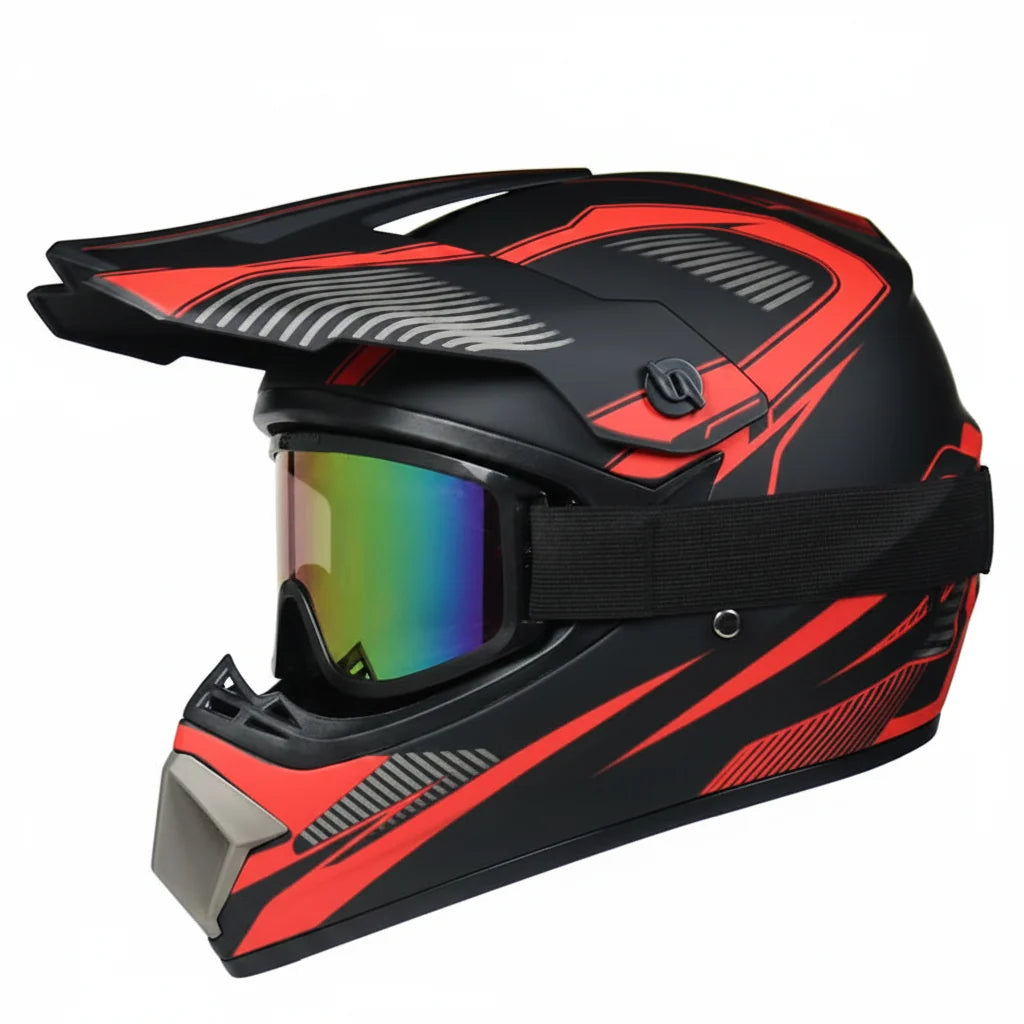 Casque de motocross intégral pour jeunes certifié DOT - coque en ABS et lunettes - Desfino