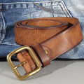 Sierra Cowhide Leather Belt — Handcrafted, Solid Brass Buckle - Desfino