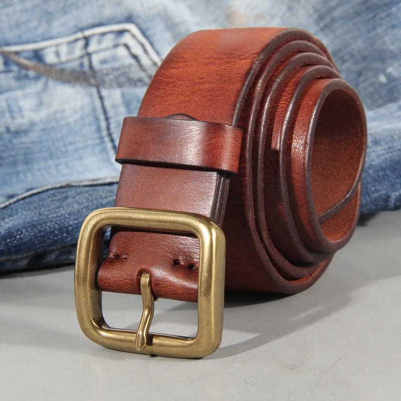 Sierra Cowhide Leather Belt — Handcrafted, Solid Brass Buckle - Desfino