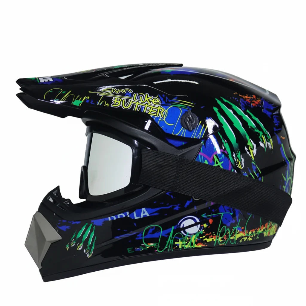 Casque de motocross intégral pour jeunes certifié DOT - coque en ABS et lunettes - Desfino