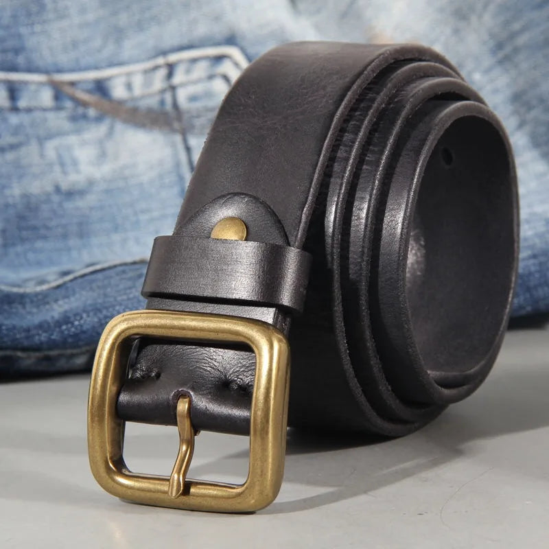 Sierra Cowhide Leather Belt — Handcrafted, Solid Brass Buckle - Desfino