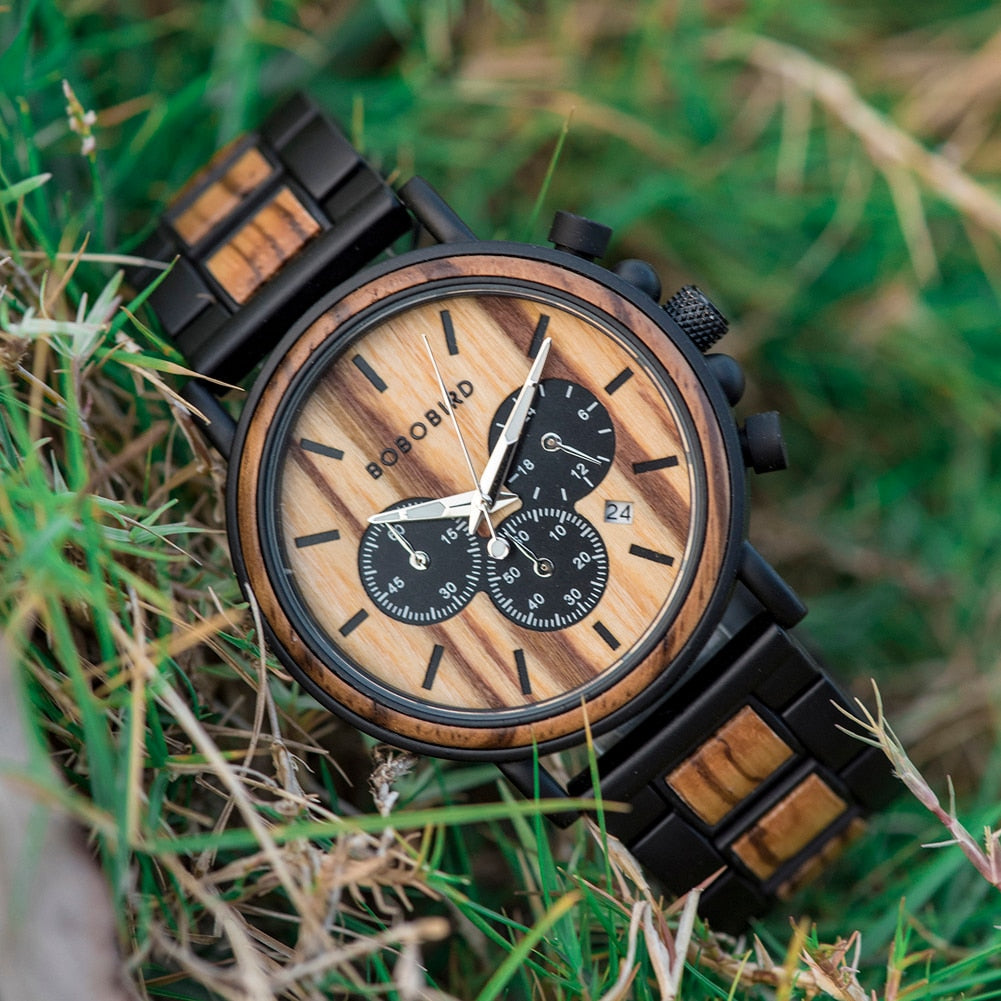 Orologio al quarzo in legno TimberLuxe — Quadrante rotondo da 44 mm, 3ATM, confezione regalo - Desfino