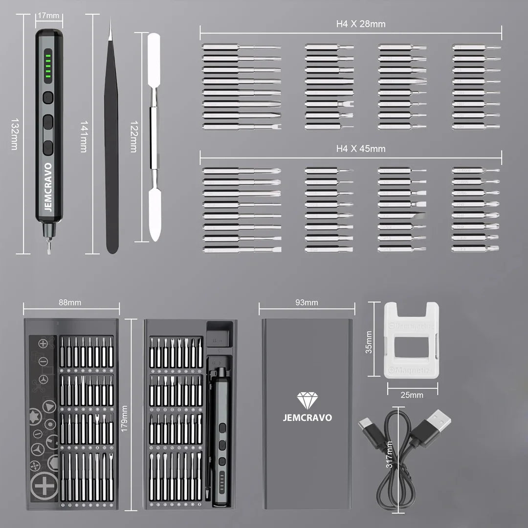 Kit de destornillador eléctrico de precisión LumaGrip 68 en 1 con LED - Desfino