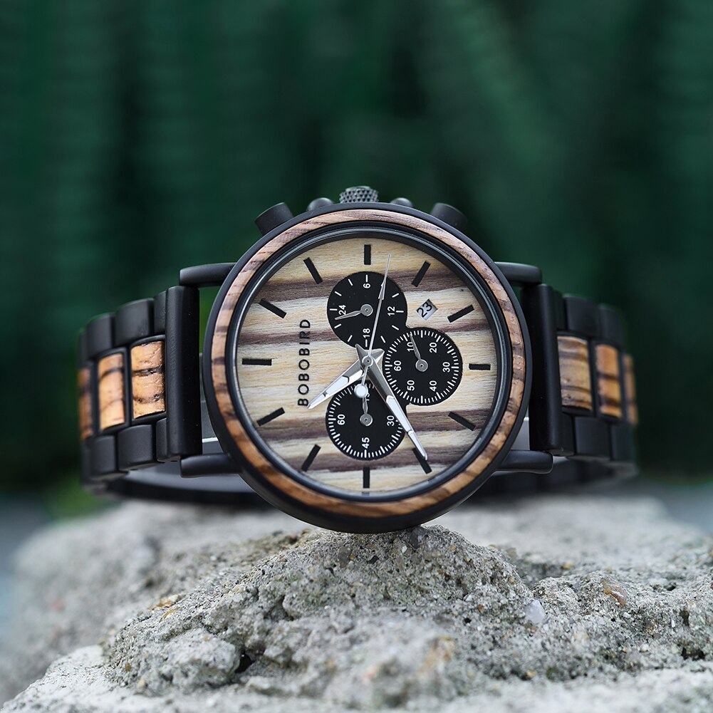 Orologio al quarzo in legno TimberLuxe — Quadrante rotondo da 44 mm, 3ATM, confezione regalo - Desfino