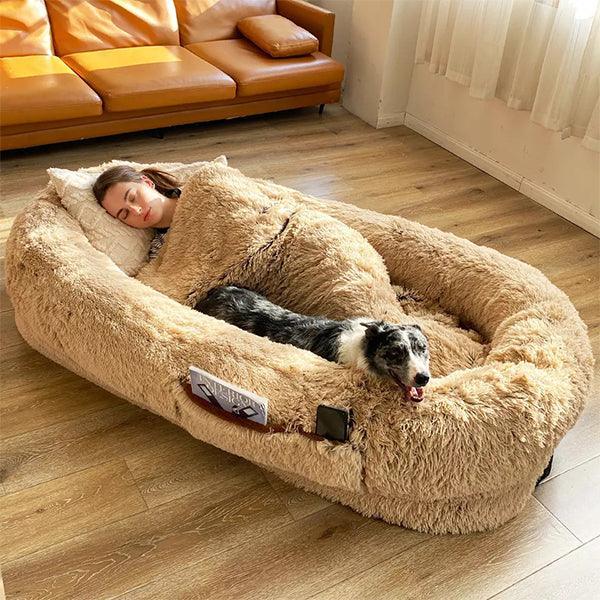 PawMingle Duo Lounge Bed — Shared Dog and Human Snuggle Bed - Desfino