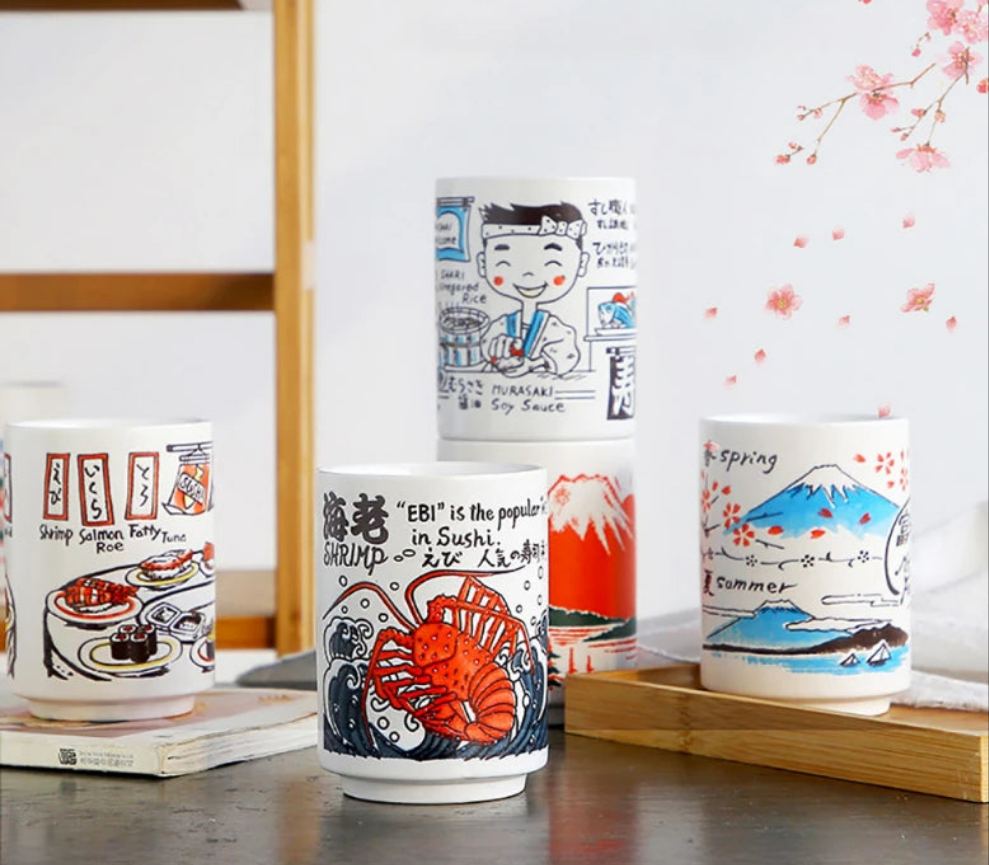 Kiyomi-käsintehdyt japanilaiset teekupit — Fuji-vuori syksyinen design - Desfino