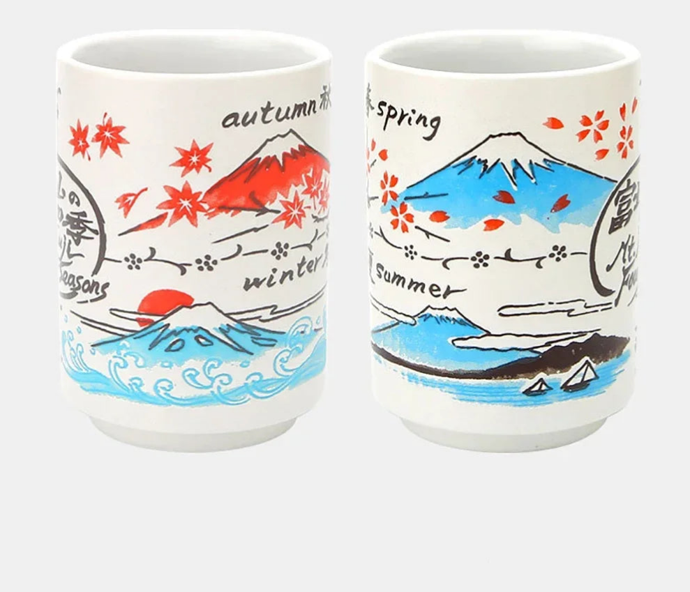 Kiyomi-käsintehdyt japanilaiset teekupit — Fuji-vuori syksyinen design - Desfino