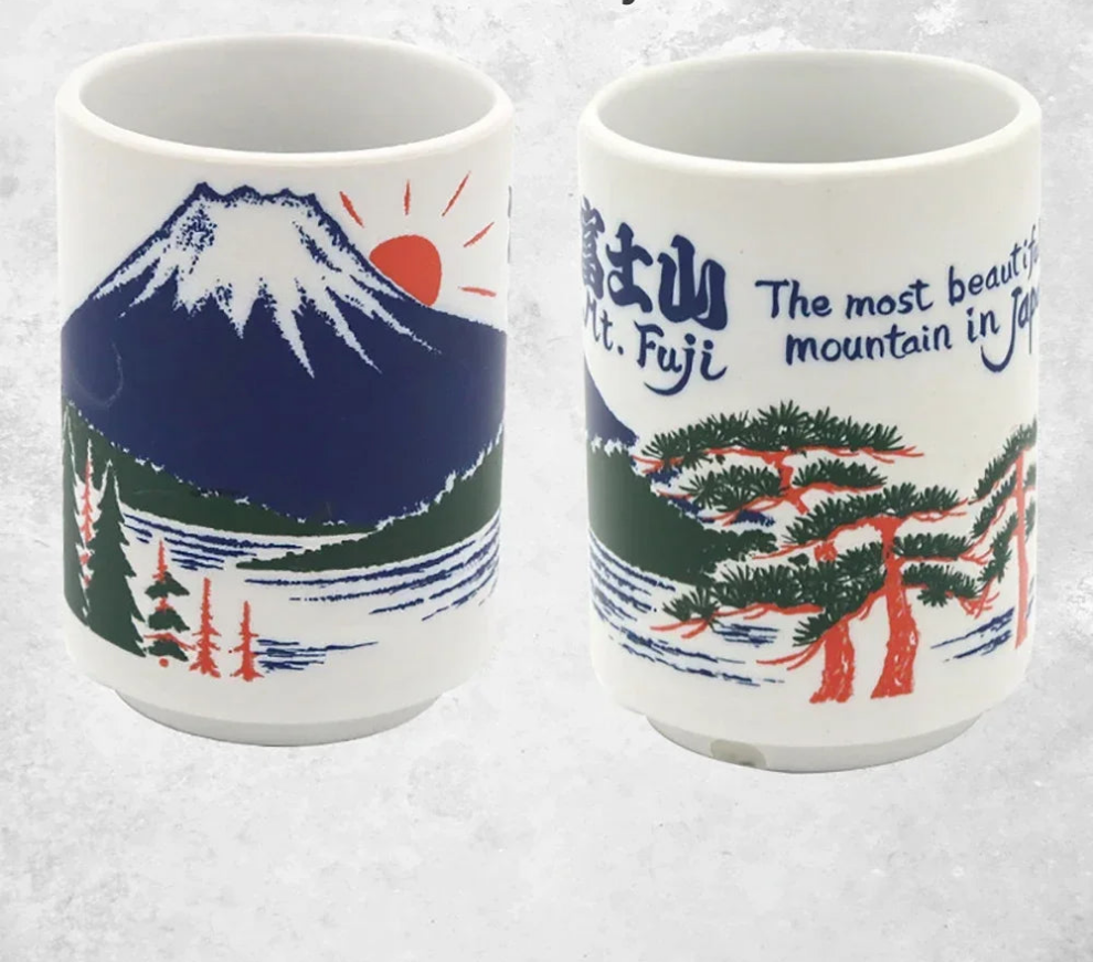 Kiyomi-käsintehdyt japanilaiset teekupit — Fuji-vuori syksyinen design - Desfino
