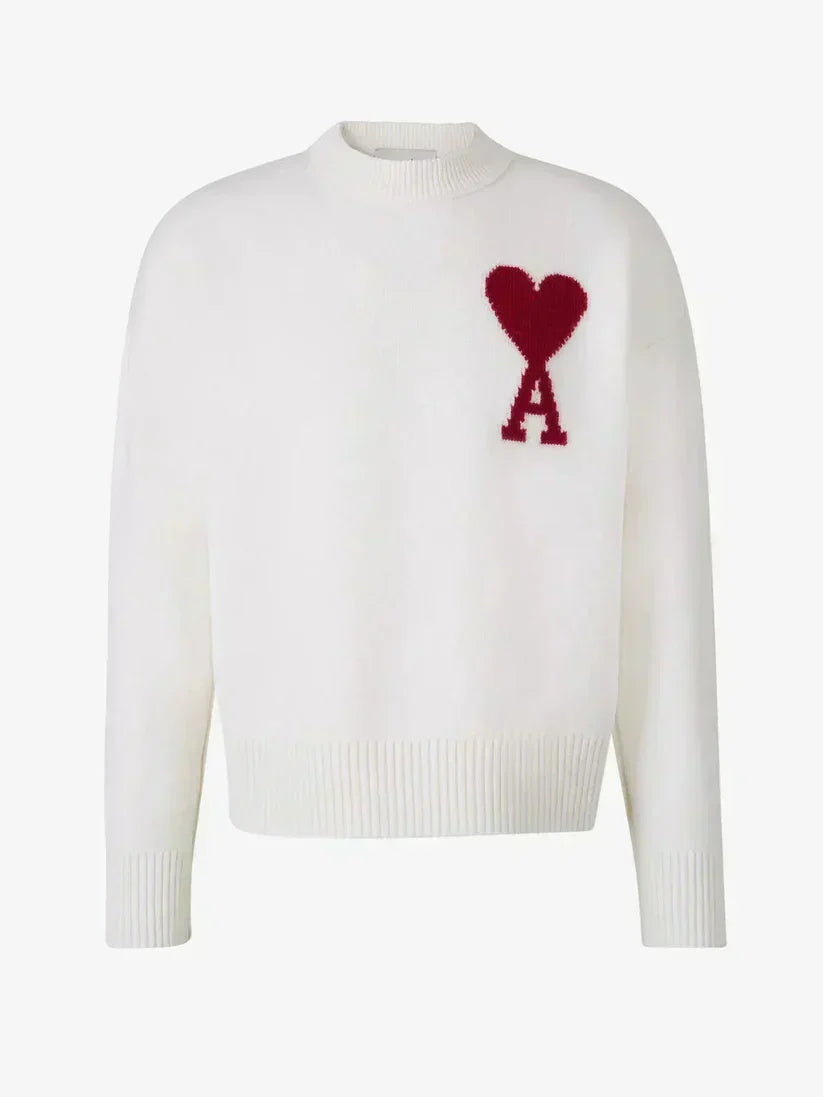 Unisex svetr Amitalie — 100% vlna, ikonické logo se srdcem