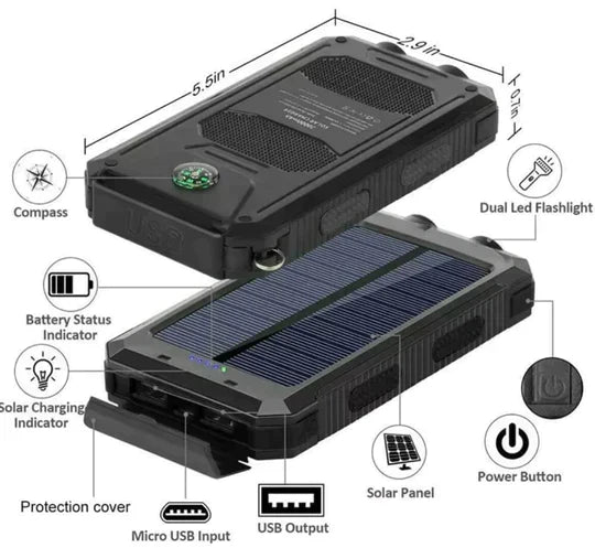 Power bank ηλιακής φόρτισης 500000mAh — Αδιάβροχο IP67, λεπτός φορητός φορτιστής - Desfino