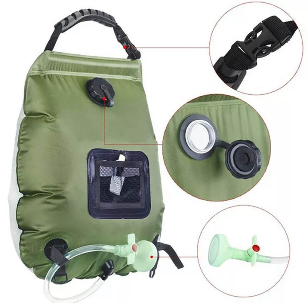 Sac de douche portable AstraTrail de 20L — Tuyau amovible et interrupteur - Desfino