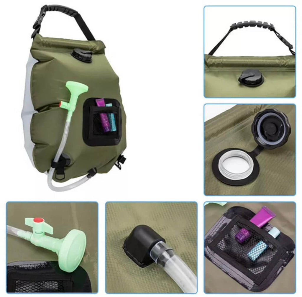 Sac de douche portable AstraTrail de 20L — Tuyau amovible et interrupteur - Desfino