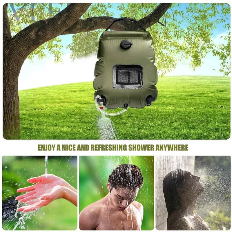 Sac de douche portable AstraTrail de 20L — Tuyau amovible et interrupteur - Desfino