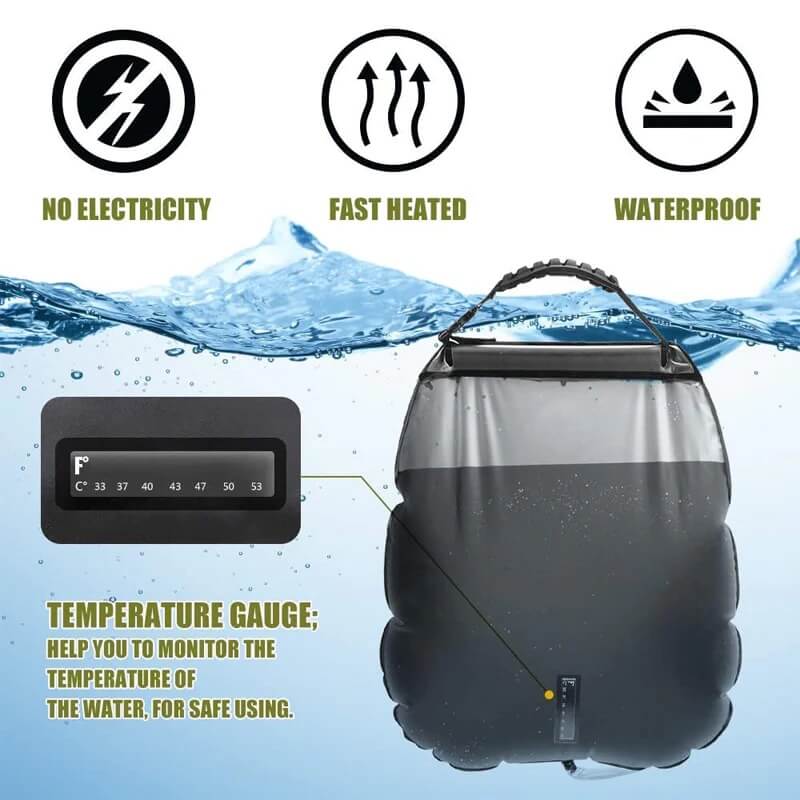 Sac de douche portable AstraTrail de 20L — Tuyau amovible et interrupteur - Desfino