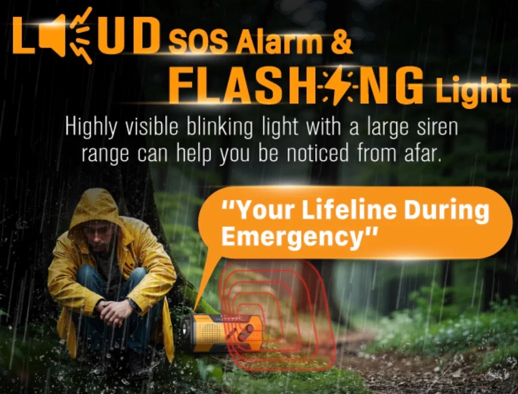 Emergency Weather Radio, 4-In-1 System — Power Bank, Flashlight, SOS Alarm