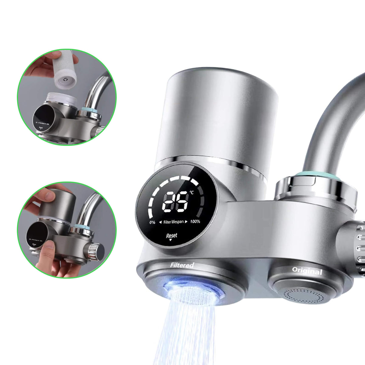 LED-filter för vattenkran — flerstegsrening med UV-blått ljus - Desfino