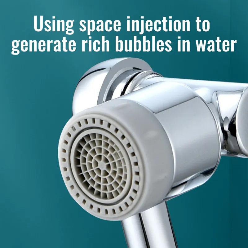 صنبور AquaFlex دوّار بزاوية 1080° — رشاش دش مزدوج التدفق وتيار فقاعات مُشبعة بالأكسجين