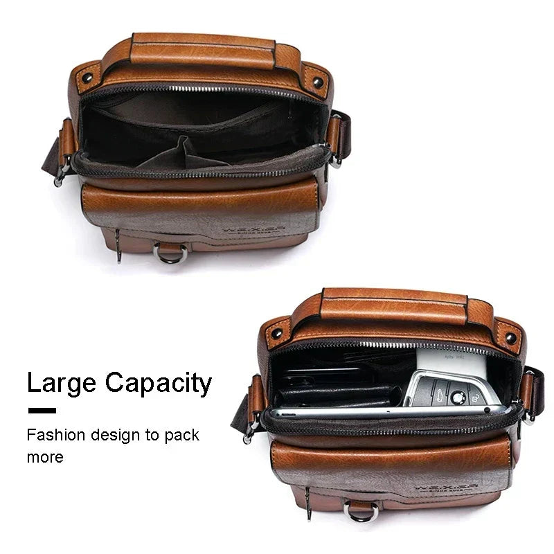 Sac bandoulière Vero pour homme en cuir véritable — 30 x 25 x 10 cm, bandoulière réglable - Desfino