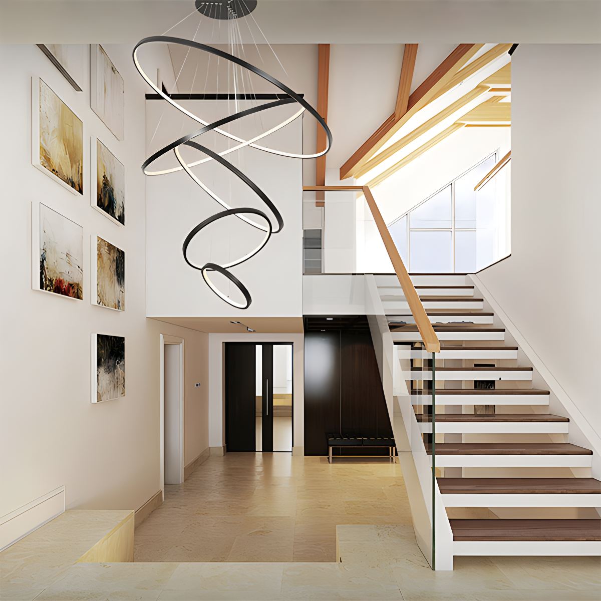 Large Tiered Ring Foyer Chandelier | Desfino