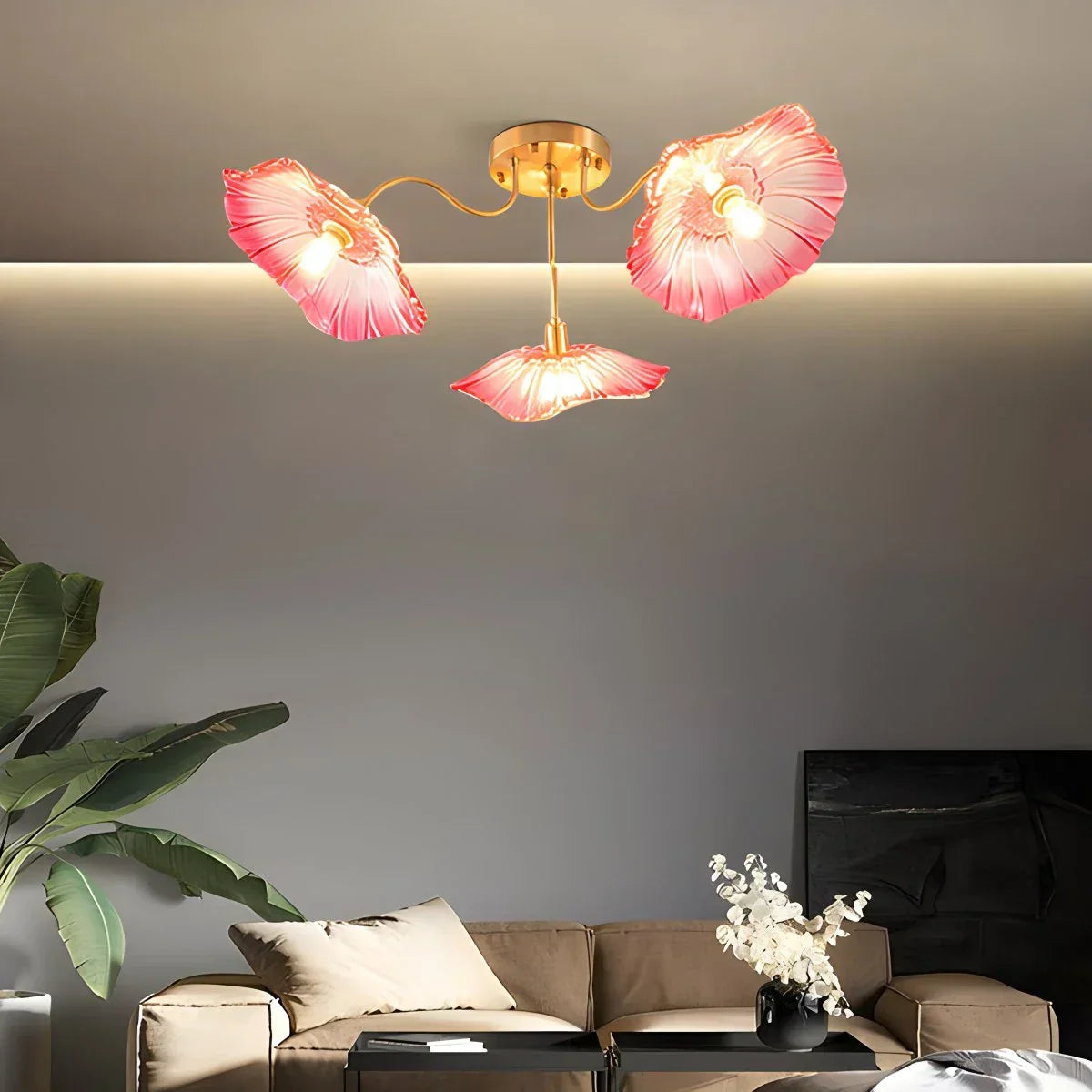 Deckenleuchte aus Glas in Lotusblattform für das Wohnzimmer | Desfino