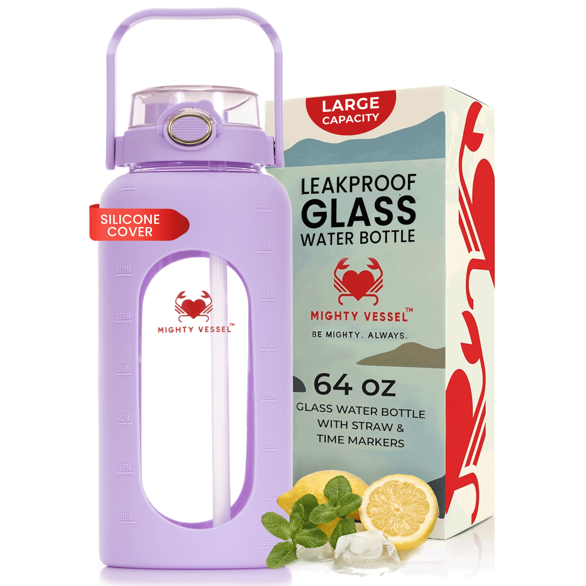 64 Oz Water Bottle — Impact Resistant Glass