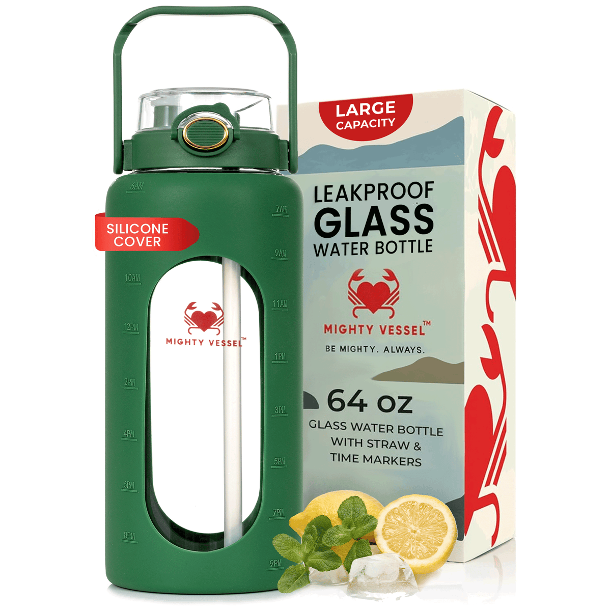 64 Oz Water Bottle — Impact Resistant Glass
