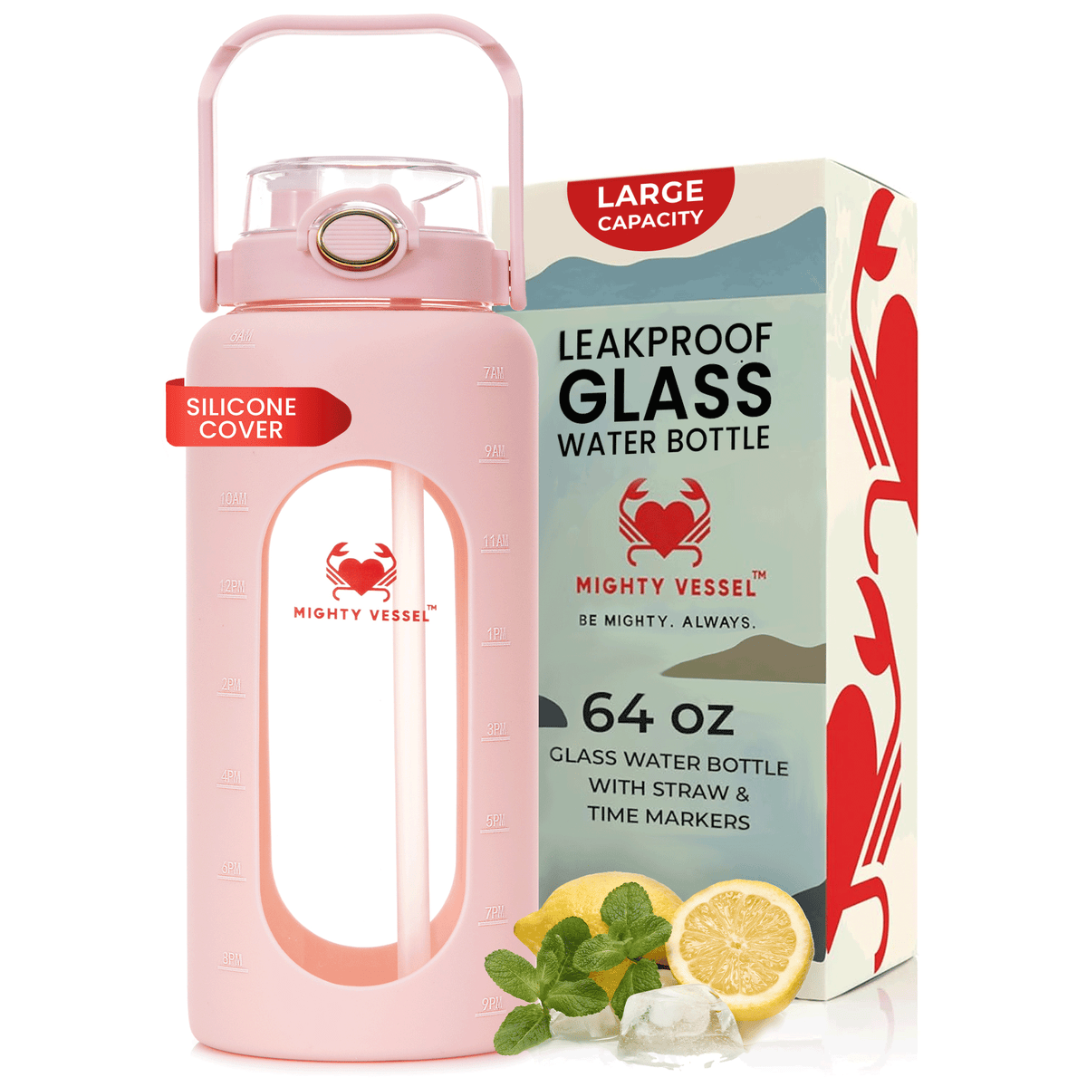 64 Oz Water Bottle — Impact Resistant Glass