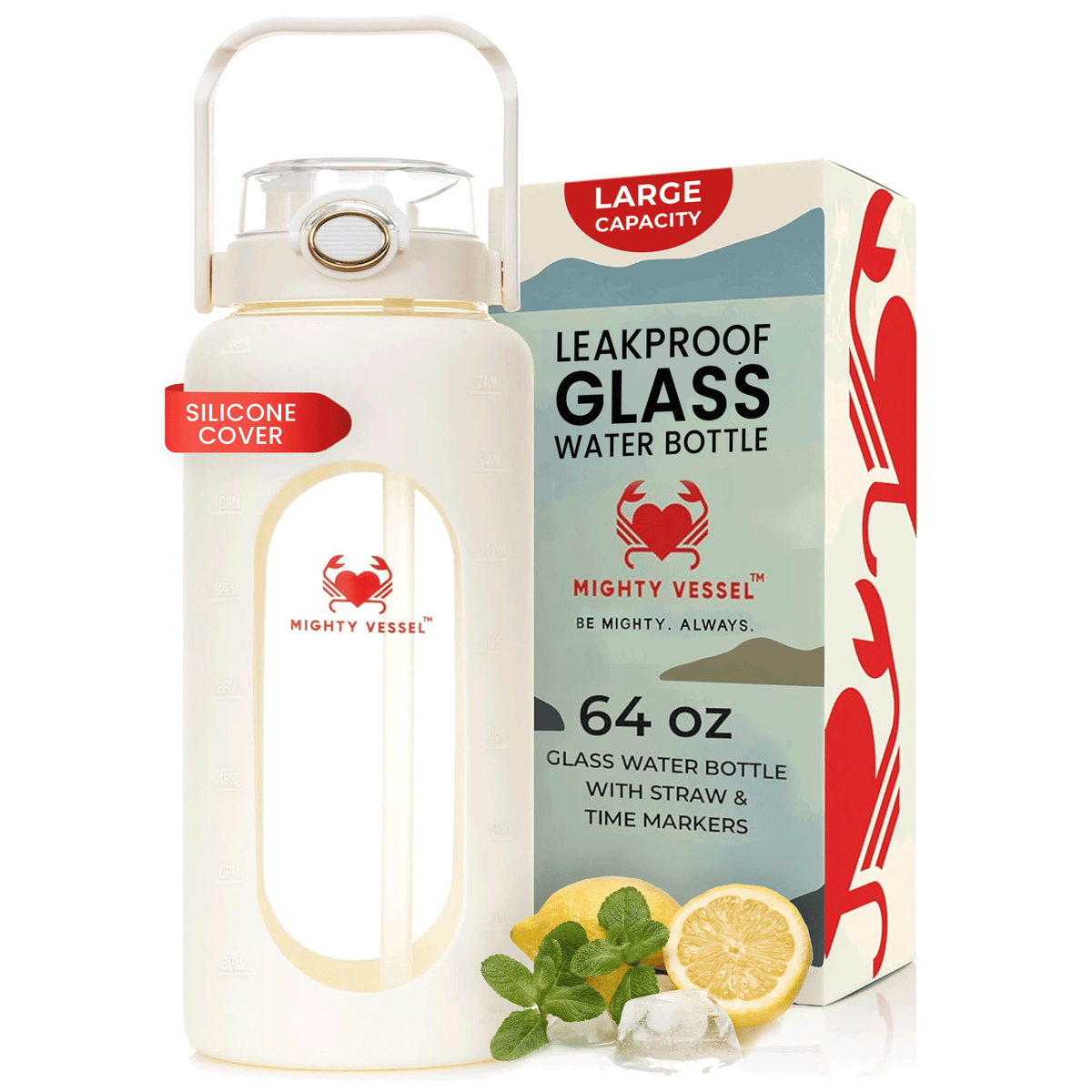 64 Oz Water Bottle — Impact Resistant Glass
