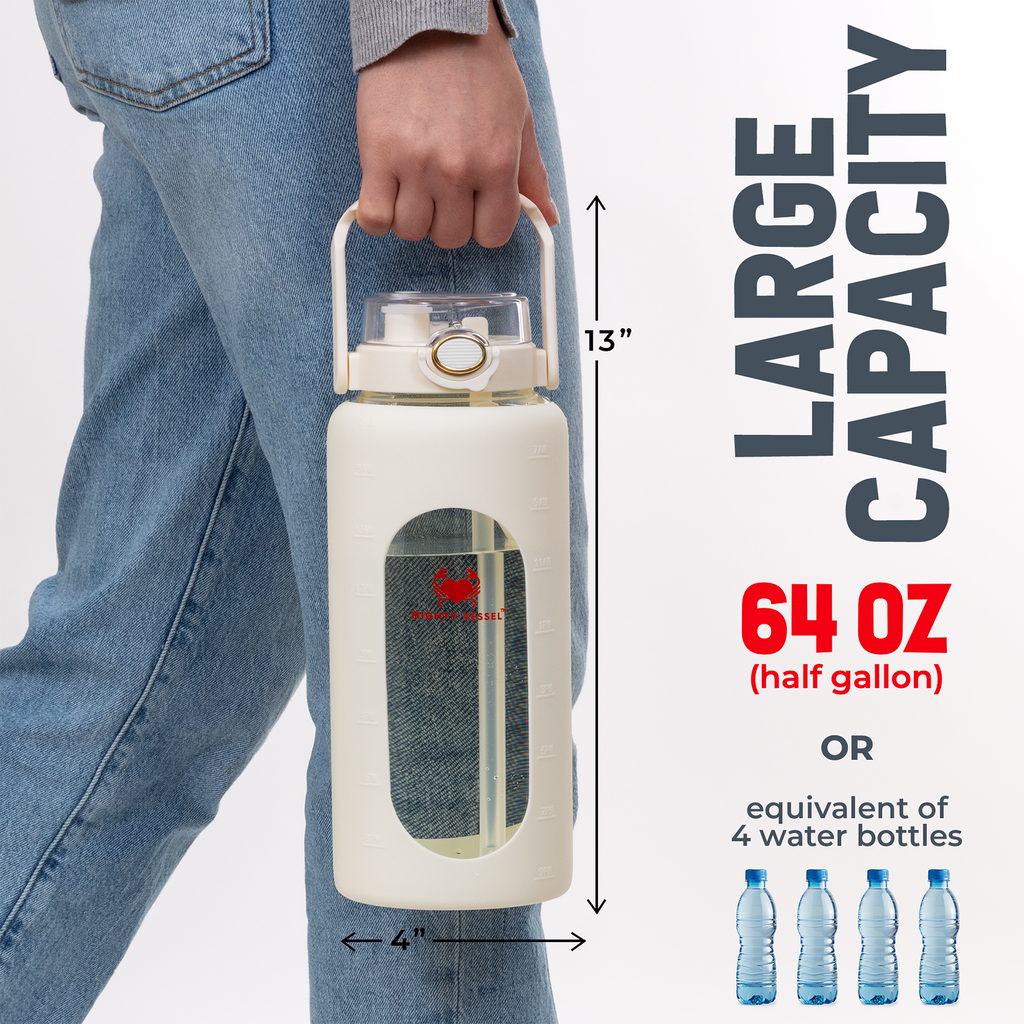 64 Oz Water Bottle — Impact Resistant Glass