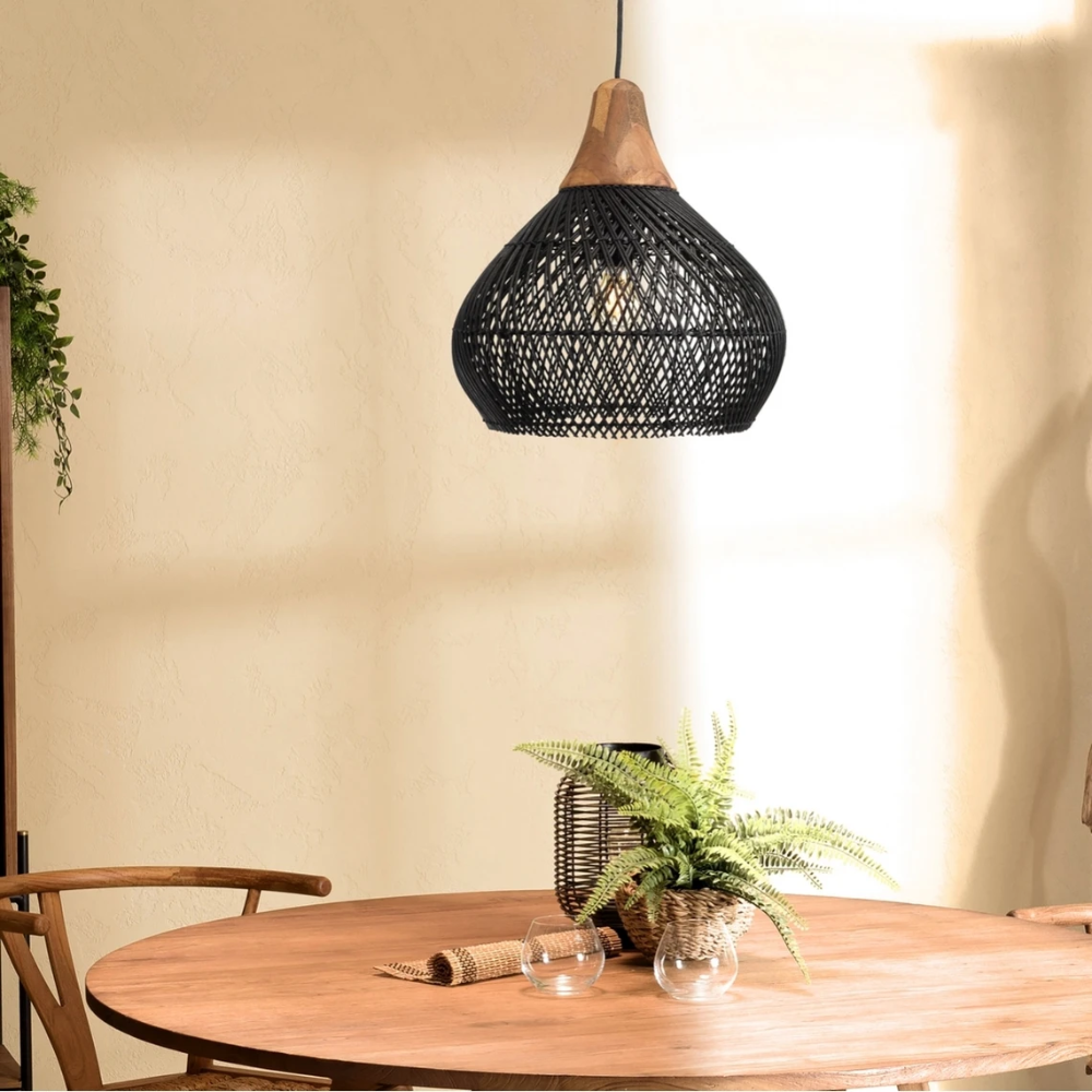 Asterra Rattan Pendant Light — Handwoven Boho Ceiling Fixture - Desfino