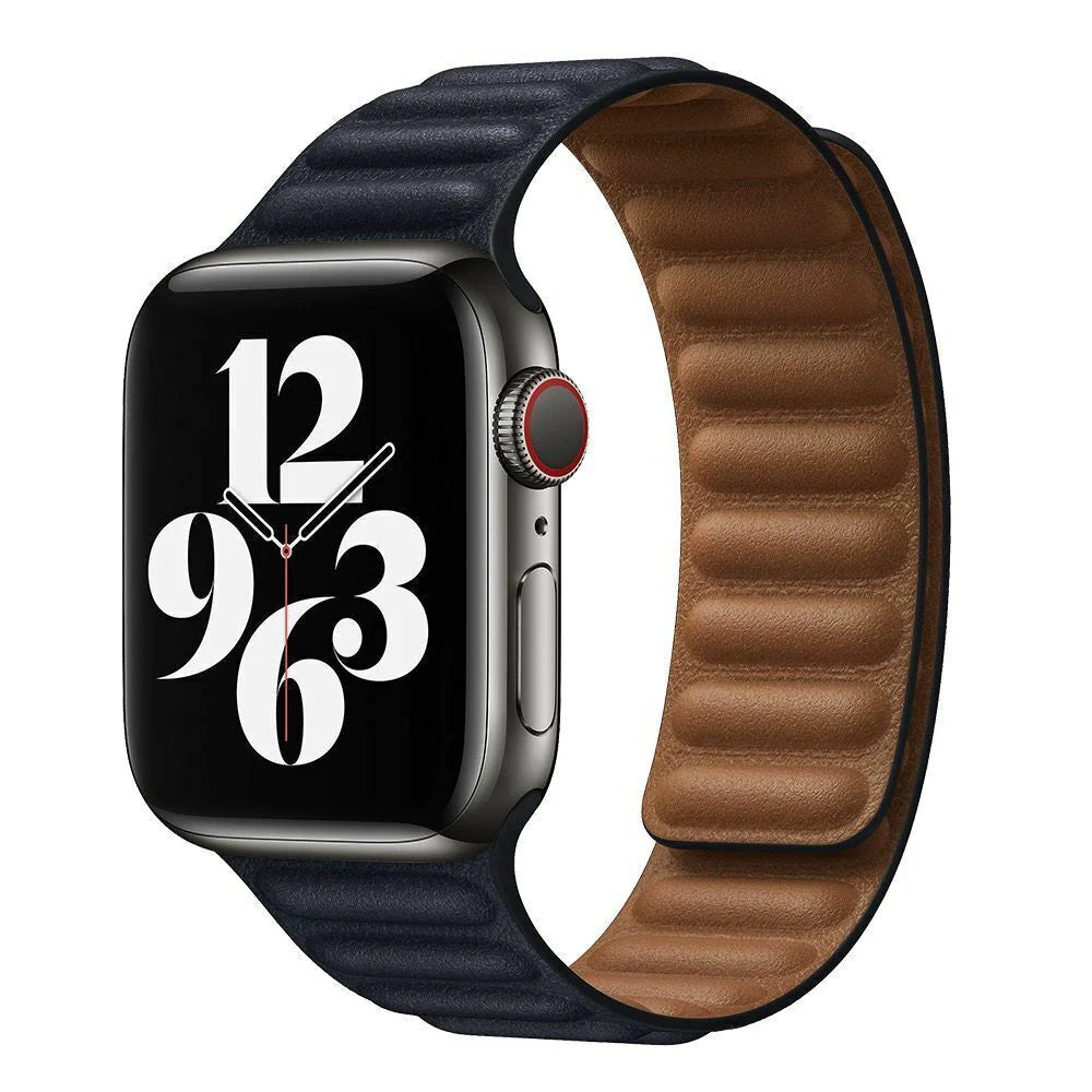 Kerrin magnetisk rem i skinn med lenkedesign: Apple Watch SE, serie 1–10 og Ultra - Desfino