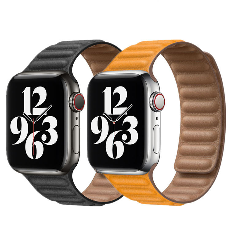 Kerrin magnetisk rem i skinn med lenkedesign: Apple Watch SE, serie 1–10 og Ultra - Desfino