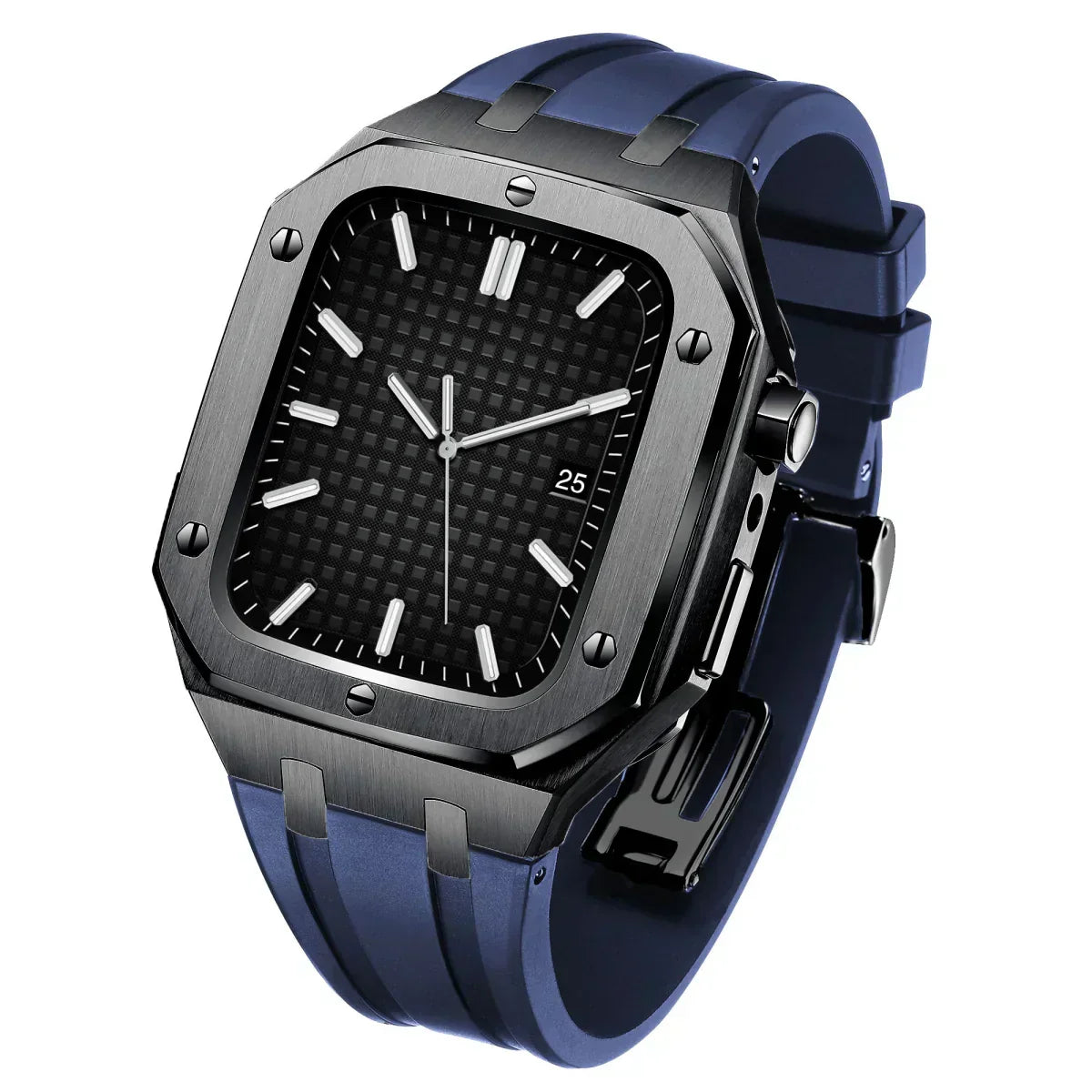 Kirello09 Apple Watch-dekselsett for ombygging — silikonrem, etui i 316L-stål - Desfino
