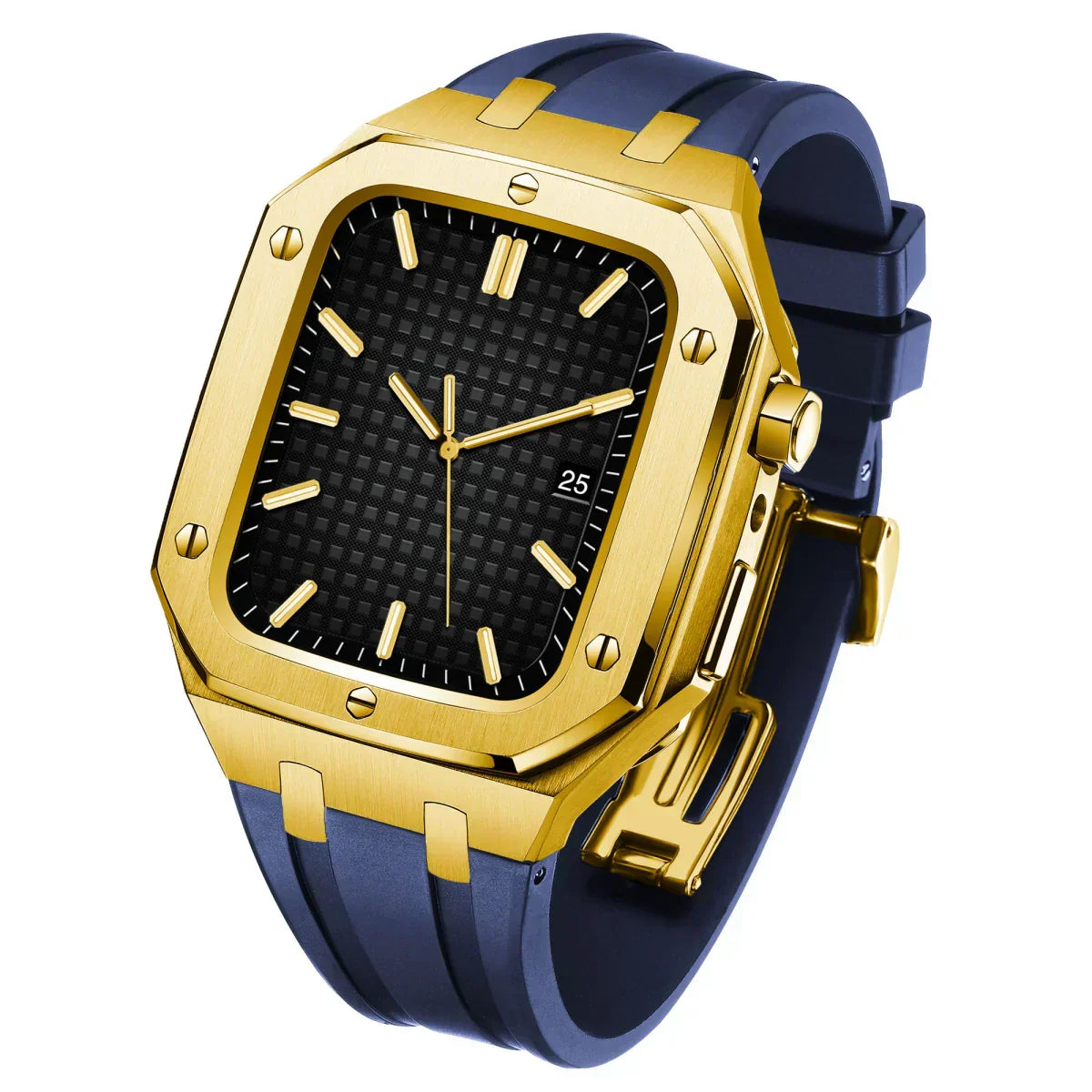Kirello09 Apple Watch-dekselsett for ombygging — silikonrem, etui i 316L-stål - Desfino
