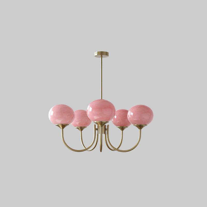 Lustre LED Aurene en forme de guimauve — abat-jour dorés et roses - Desfino