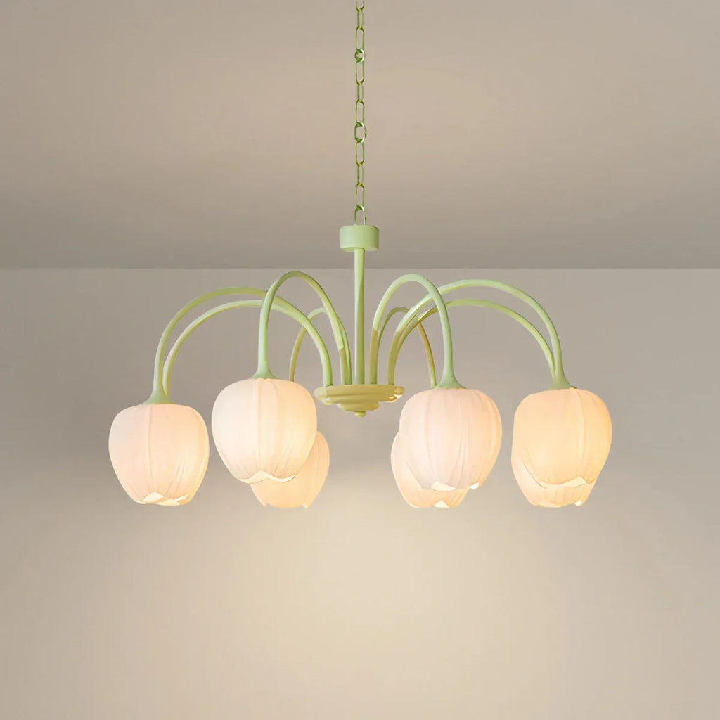 Französischer romantischer Tulpen-Kronleuchter in Matcha-Farbe | Desfino