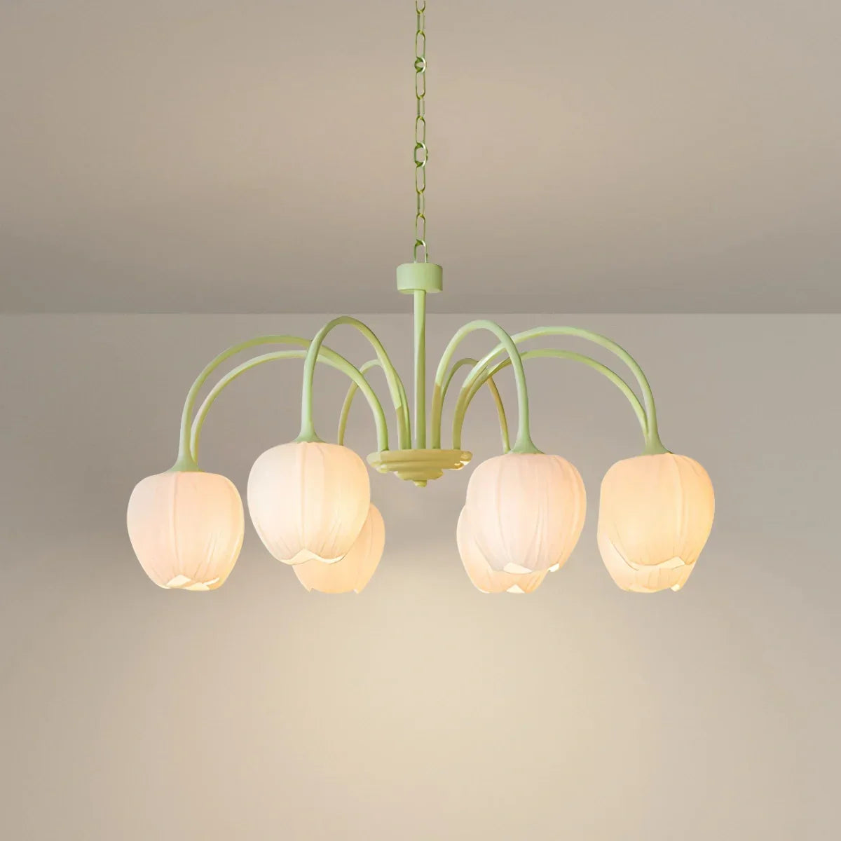 Französischer romantischer Tulpen-Kronleuchter in Matcha-Farbe | Desfino