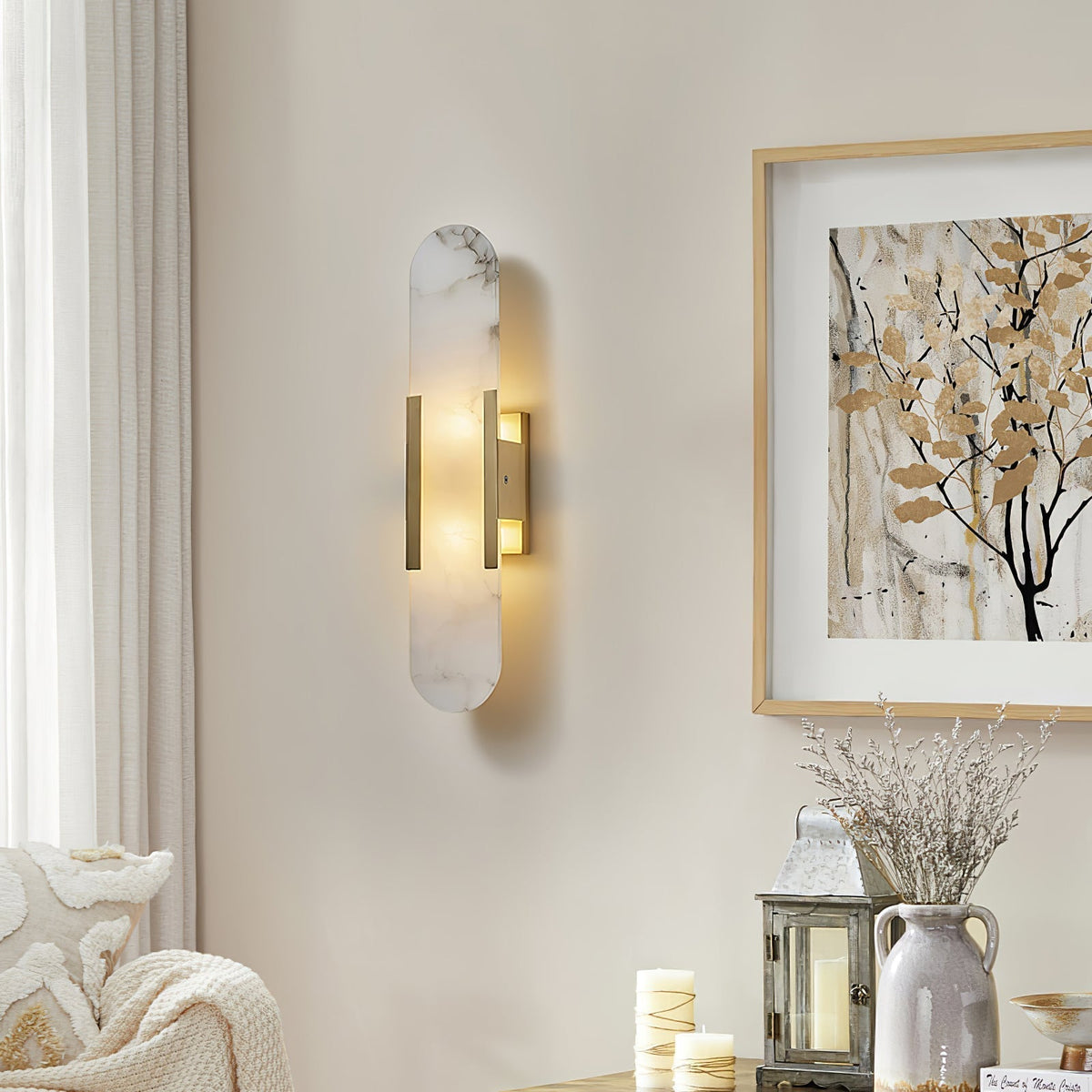 Lunara Elongated Alabaster Wall Lamp — Warm Modern Glow - Desfino